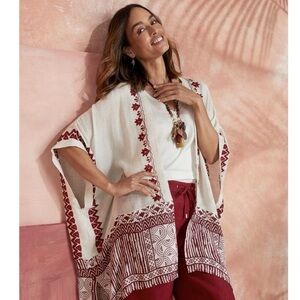Chico’s Cream and Derp cherry printed Ruana